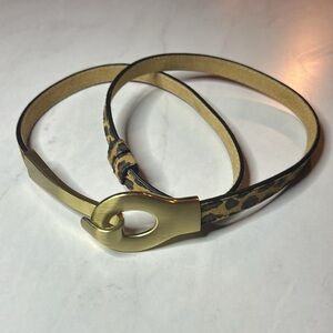 Gold and Brown Leather Belt with Gold Tone Clasp